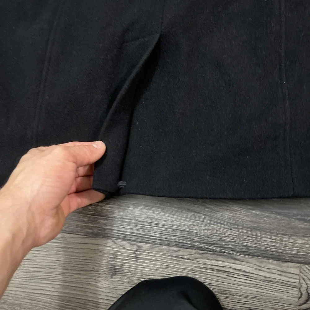 Sachi Collection Black Cashmere Blend women's Coat Size PL  Finland Fox Fur Trim - Picture 10 of 15